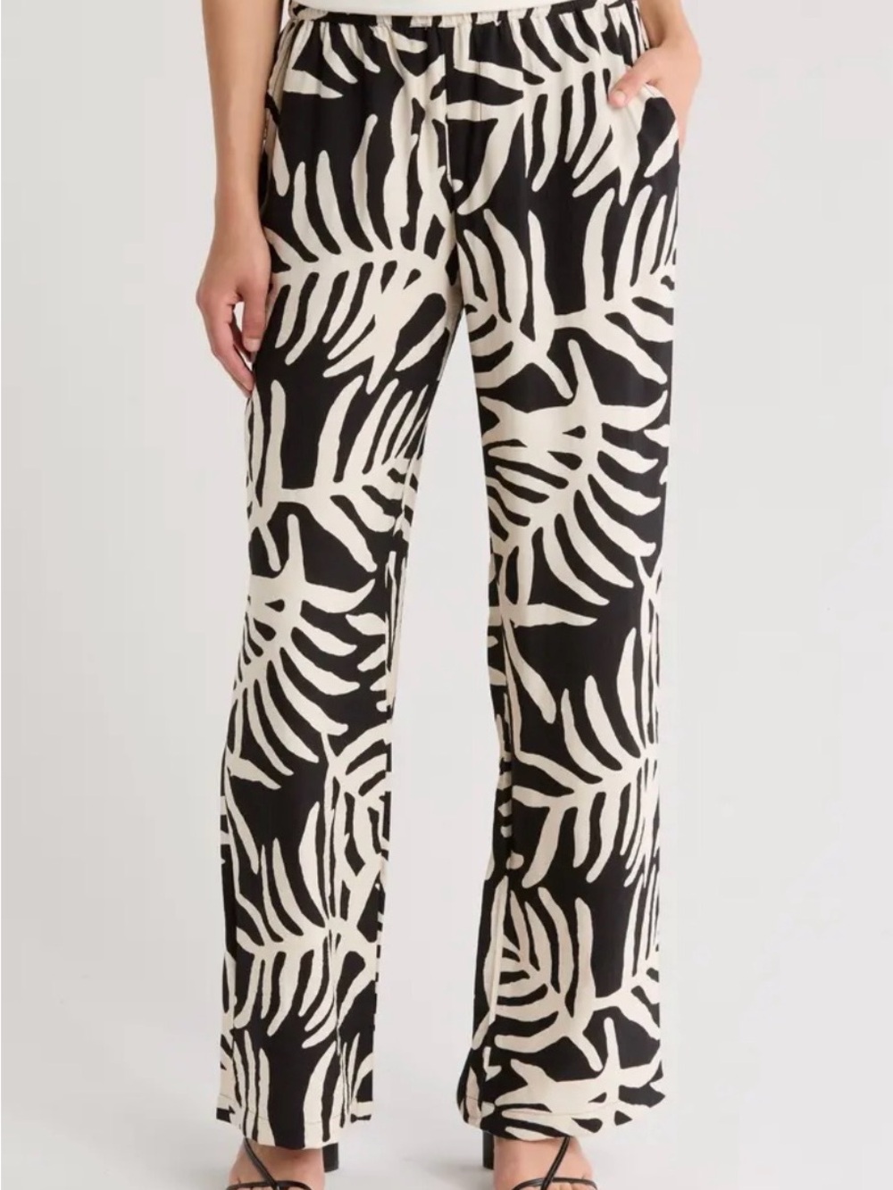 Nordstrom Sanctuary Cabana Wide-Leg Palm Leaf Pants - Black & Cream